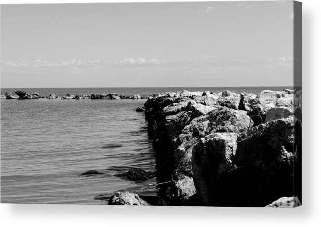 Black And White Acrylic Print featuring the photograph A quiet seascape by AM FineArtPrints
