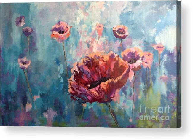 Abstract Flower Acrylic Print featuring the painting Abstract Poppy by Kathy Laughlin