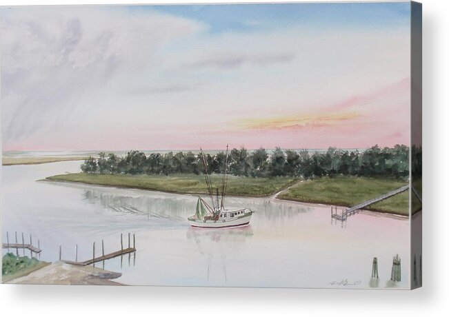 Shrimp Boat Acrylic Print featuring the painting Another Day at the Office by Lane Owen