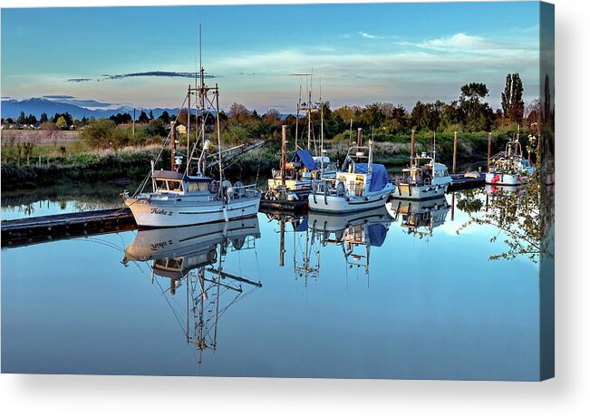 Alex Lyubar Acrylic Print featuring the photograph Beautiful reflection of Fishing Boats by Alex Lyubar