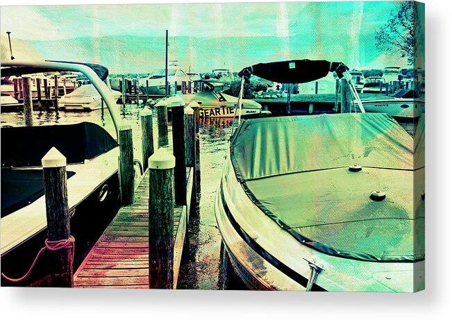 August 2016 Acrylic Print featuring the photograph Boats and Dock by Susan Stone