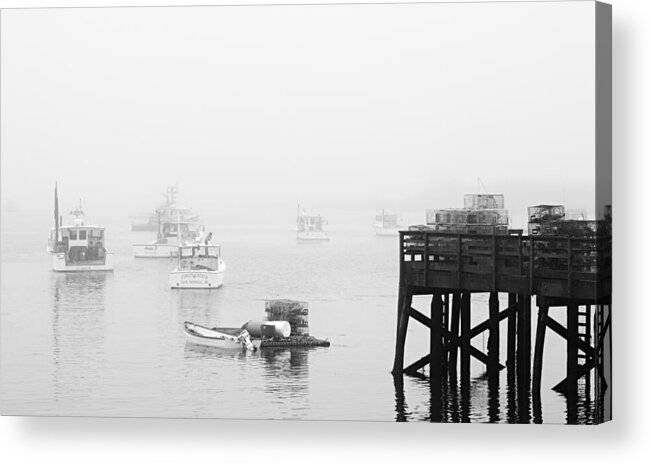 Boats Acrylic Print featuring the photograph Cape Porpoise Lobster boats in fog by David Smith