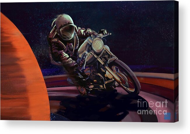 Cafe Racer Acrylic Print featuring the painting Cosmic cafe racer by Sassan Filsoof