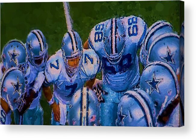 Dallas Acrylic Print featuring the painting Cowboy Huddle by Steven Richardson