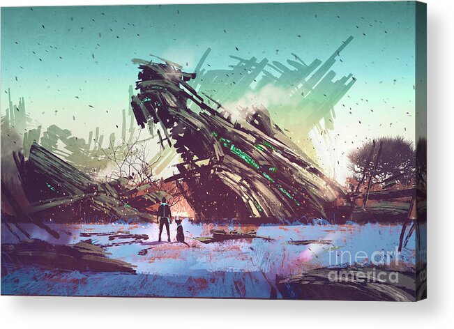Acrylic Acrylic Print featuring the painting Derelict Ship by Tithi Luadthong