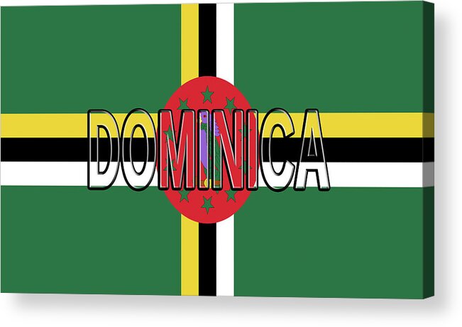Dominica Acrylic Print featuring the digital art Flag of Dominica Word by Roy Pedersen