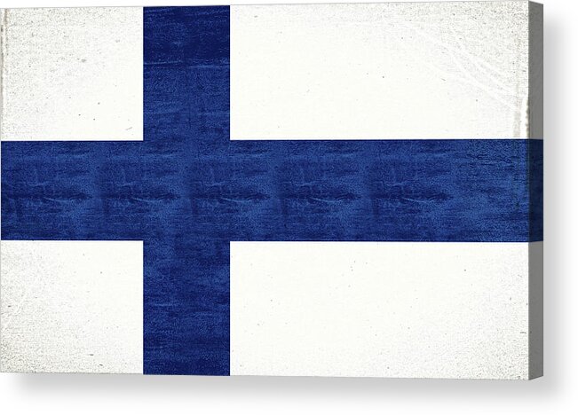 Europe Acrylic Print featuring the digital art Flag of Finland Grunge by Roy Pedersen