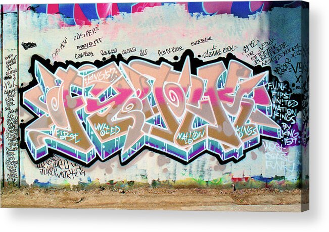 Funk Acrylic Print featuring the photograph FUNK, FIRST UNITED NATION KINGS, Graffiti Art by King 157, North 11th Street, San Jose, California by Kathy Anselmo