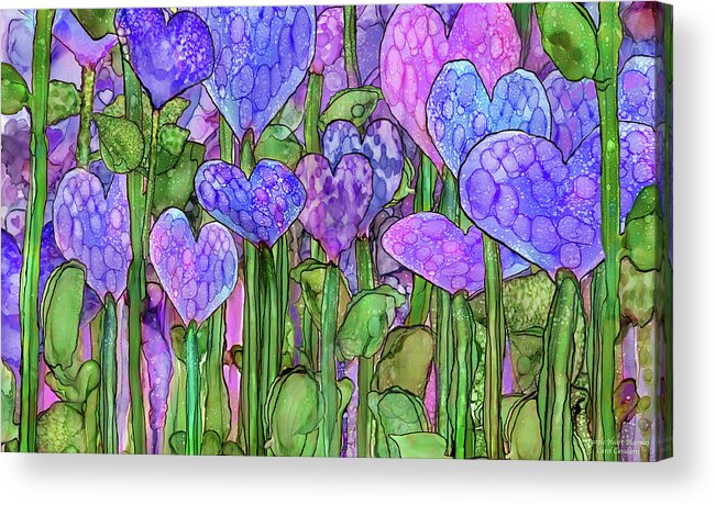 Carol Cavalaris Acrylic Print featuring the mixed media Heart Bloomies 3 - Purple by Carol Cavalaris