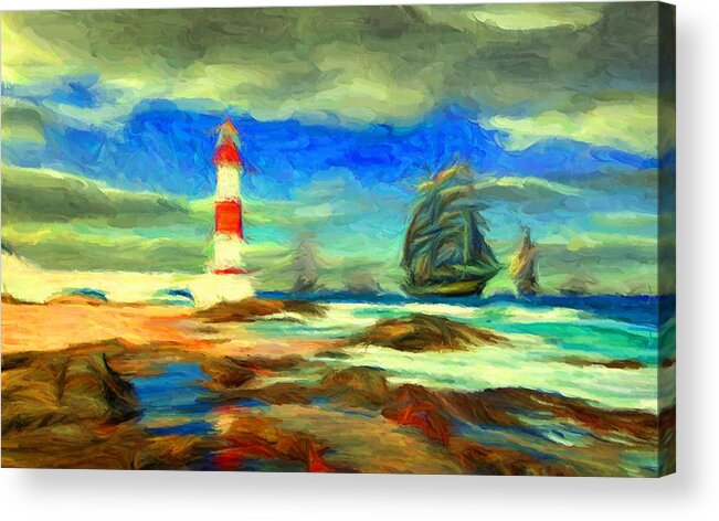 Itapua Acrylic Print featuring the digital art Itapua Lighthouse 1 by Caito Junqueira