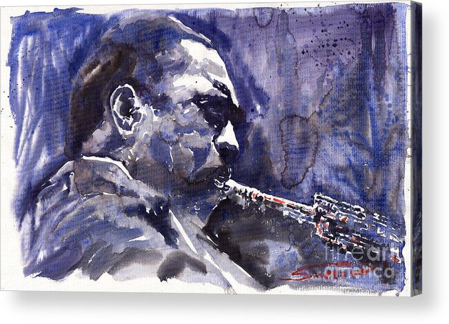 Jazz Acrylic Print featuring the painting Jazz Saxophonist John Coltrane 01 by Yuriy Shevchuk
