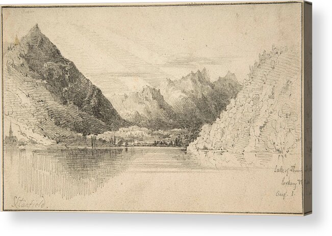 Clarkson Frederick Stanfield Acrylic Print featuring the drawing Lake of Thun looking North by Clarkson Frederick Stanfield
