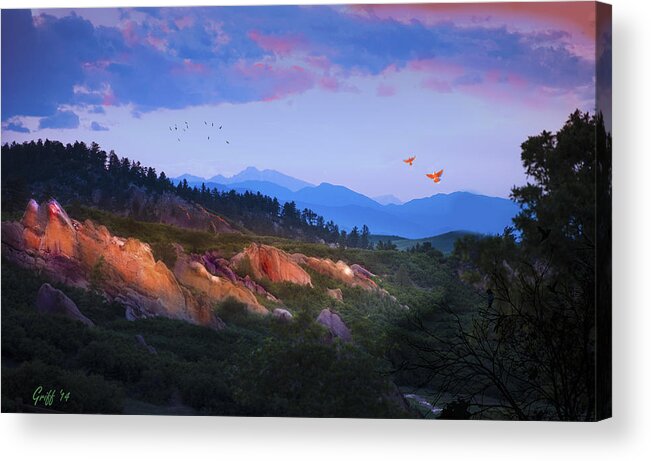 Colorado Acrylic Print featuring the digital art Longs Peak and Glowing Rocks by J Griff Griffin