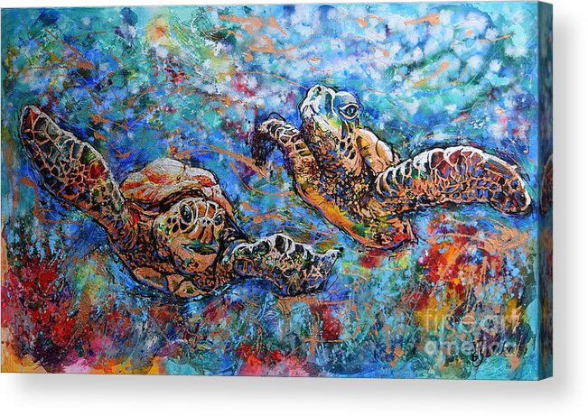 Marin Animals Acrylic Print featuring the painting Marine Turtles by Jyotika Shroff