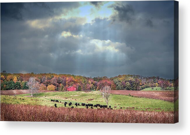 Landscape Acrylic Print featuring the photograph Maryland farm with Autumn Colors and approaching storm by Patrick Wolf