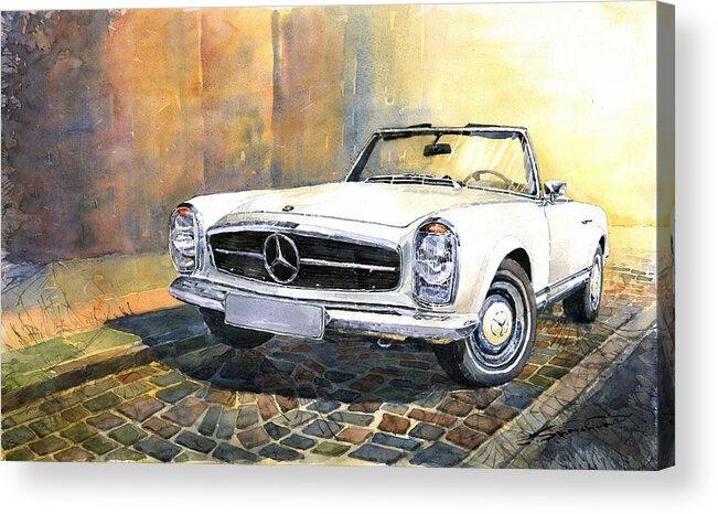 Auto Acrylic Print featuring the painting Mercedes Benz W113 280 SL Pagoda Front by Yuriy Shevchuk