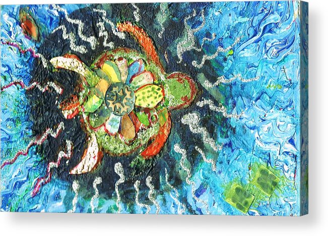 Turtle Acrylic Print featuring the painting Mom There is a Turtle in the Swimming Pool II by Anne-Elizabeth Whiteway