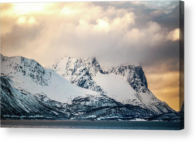 Badderfjorden Acrylic Print featuring the photograph Peaks of Badderfjorden Troms Norway by Adam Rainoff