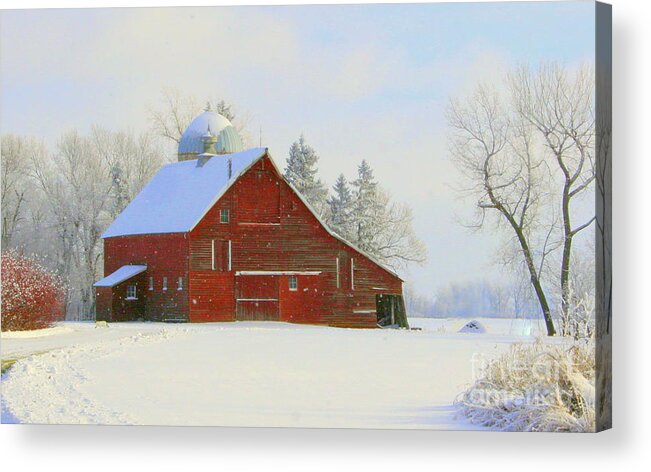 Red Barn Acrylic Print featuring the photograph Red Barn in the Snow by Julie Lueders 