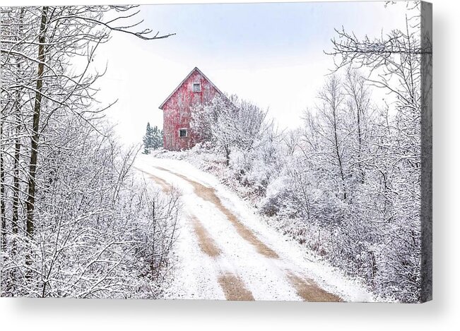 Winter Acrylic Print featuring the photograph Red Barn in Winter by Patti Raine