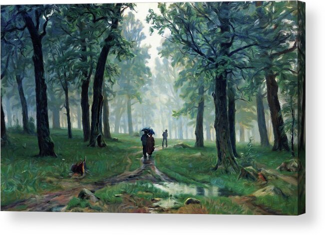 Romantic Forest Walk In The Rain Acrylic Print featuring the painting Romantic Forest Walk In The Rain by Georgiana Romanovna