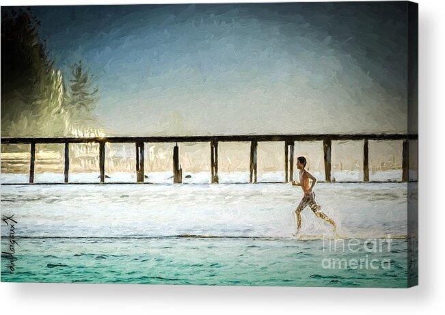 Run Acrylic Print featuring the photograph Run On Water by Margaux Dreamaginations