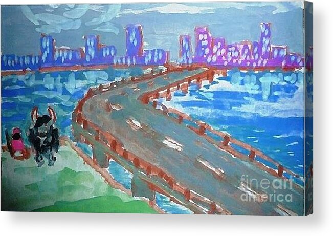 Bridge Acrylic Print featuring the painting Rustic-city by Ayyappa Das