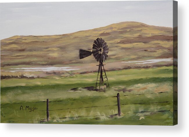 Painting Acrylic Print featuring the painting Sandhills Windmill by Alan Mager