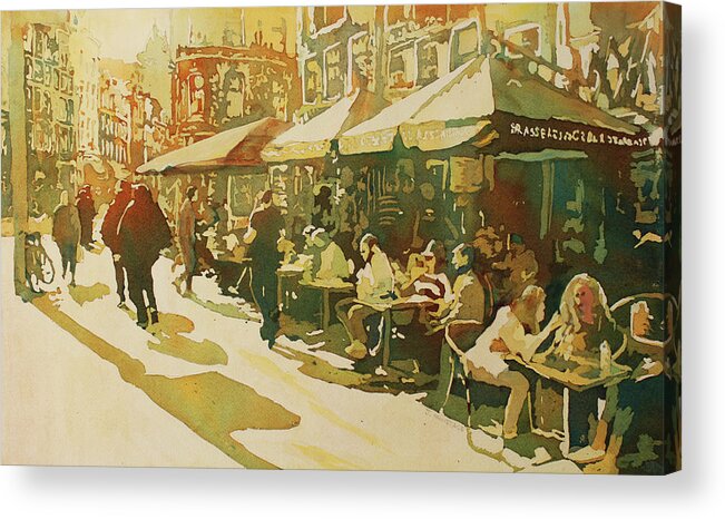 Amsterdam Acrylic Print featuring the painting Snapshot Cafe by Jenny Armitage