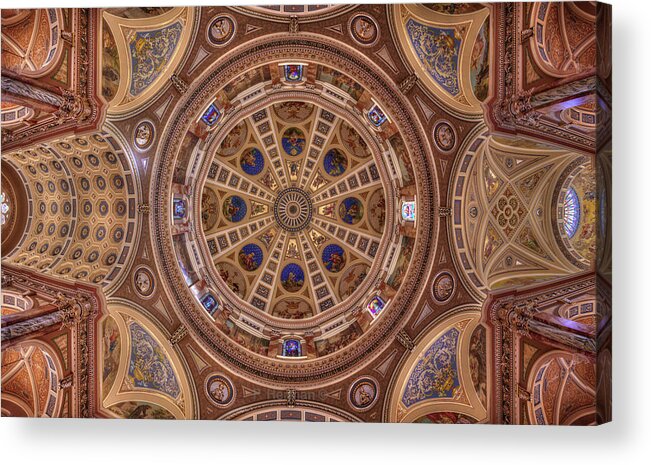 Basilica Josaphat Milwaukee Cathedral Church Tabernacle Sanctuary Angel Religion Mass Catholic Polish Wi Wisconsin Ceiling Painted Dome Fractal Art Mirror Symmetry Flower Religious Art Acrylic Print featuring the photograph St. Josaphat Basilica Ceiling by Peter Herman