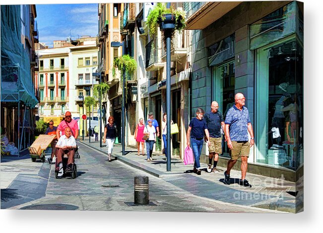 Figueres Acrylic Print featuring the digital art Streets of Figueres Spain Paint by Chuck Kuhn