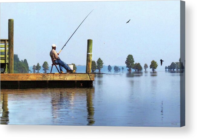 Fishing Acrylic Print featuring the digital art Sunday Fisherman by Deborah Smith