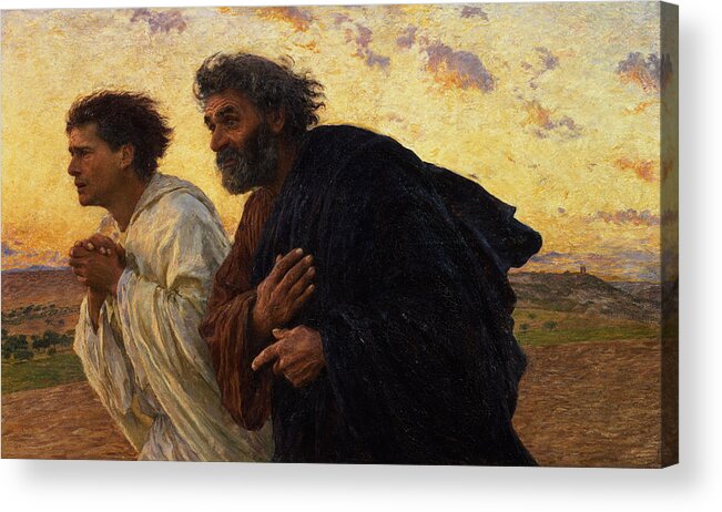 The Acrylic Print featuring the painting The Disciples Peter and John Running to the Sepulchre on the Morning of the Resurrection by Eugene Burnand
