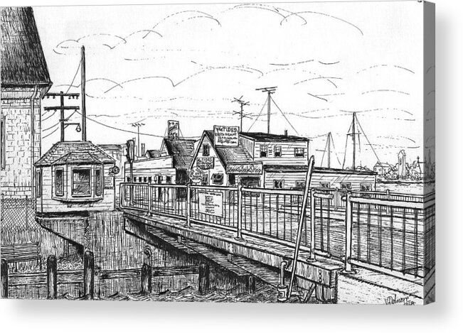 Bridge Acrylic Print featuring the drawing The Drawbridge as seen from PJs by Vic Delnore