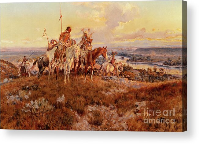 Charles Marion Russell Acrylic Print featuring the painting The Wagons by Charles Marion Russell