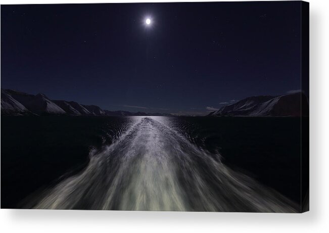Sea Acrylic Print featuring the photograph The Wake and the Full Moon by Pekka Sammallahti