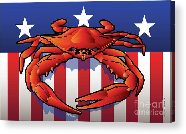 Blue Crab Acrylic Print featuring the digital art USA Crab by Joe Barsin