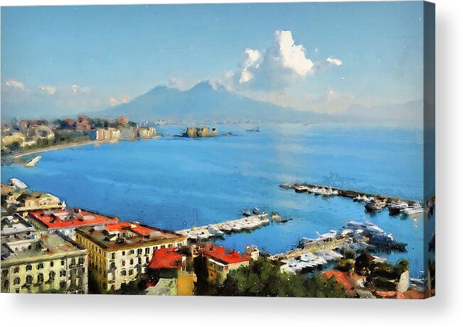 Gulf Of Naples Acrylic Print featuring the painting Vesuvio, panorama from Naples - 02 by AM FineArtPrints