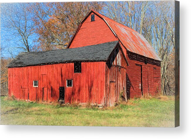 Barn Acrylic Print featuring the painting Weathered Red Barn by David Letts