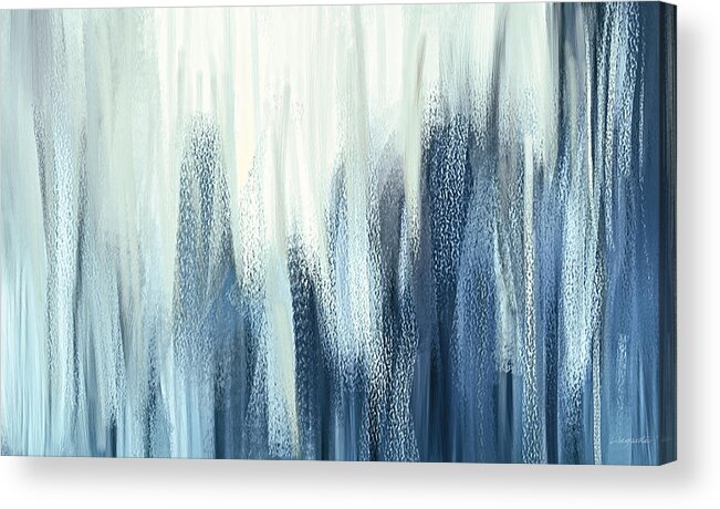 Light Blue Acrylic Print featuring the painting Winter Sorrows - Blue And White Abstract by Lourry Legarde