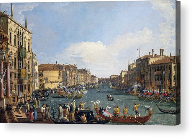 Boat Acrylic Print featuring the painting A Regatta on the Grand Canal #1 by Canaletto