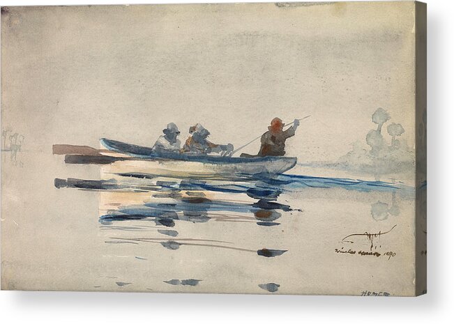 Winslow Homer Acrylic Print featuring the drawing Three Men in a Boat by Winslow Homer