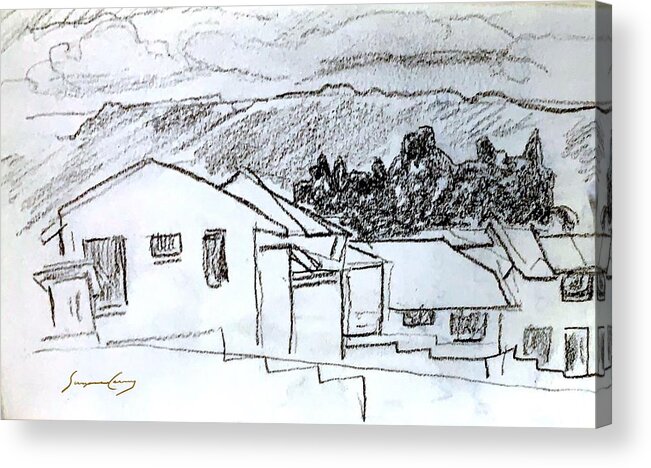 Charcoal Acrylic Print featuring the painting Charcoal Pencil Houses.jpg by Suzanne Giuriati Cerny