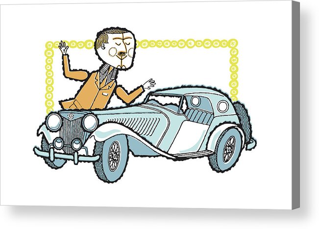 Auto Acrylic Print featuring the drawing Collector with Antique Car by CSA Images