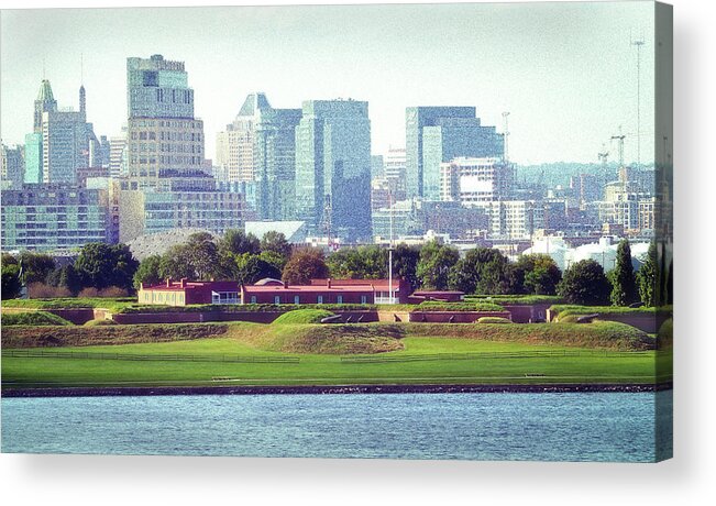 Fort Mchenry Acrylic Print featuring the photograph Fort McHenry with Baltimore Background by Bill Swartwout