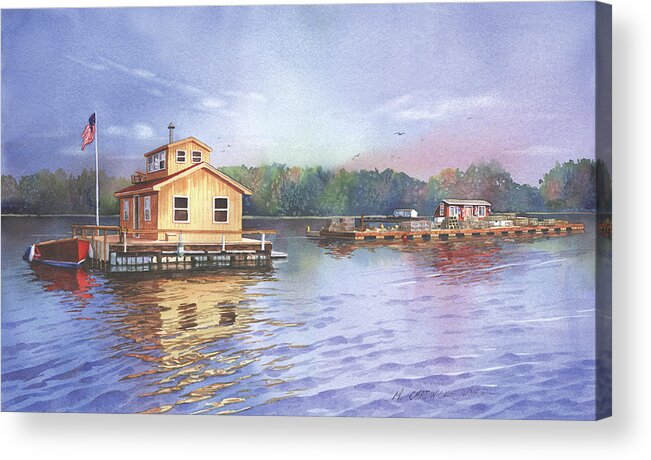 Glen Island Acrylic Print featuring the painting Glen Island Creek Houseboats by Marguerite Chadwick-Juner