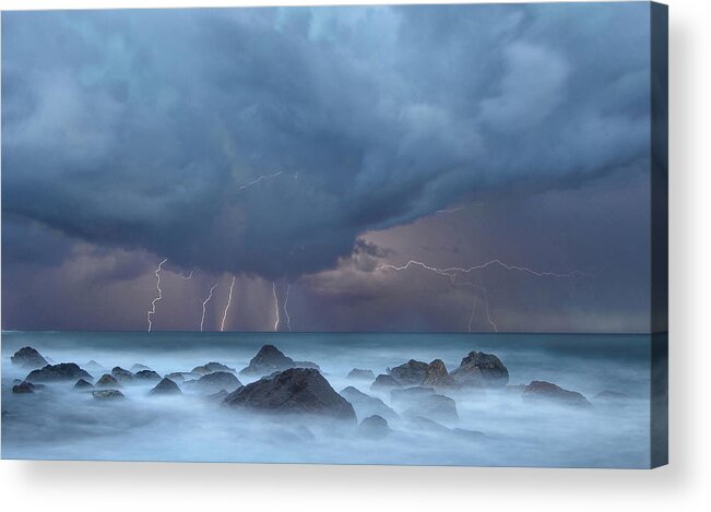 Seascape Acrylic Print featuring the photograph Lightning by Domenicomontemagno