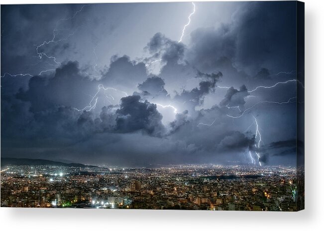 Athens Acrylic Print featuring the photograph Lightning Over Athens by Chris Kaddas