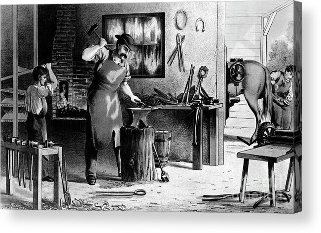 Bellows Acrylic Print featuring the photograph Lithograph Of A Blacksmith, 1874 by Bettmann