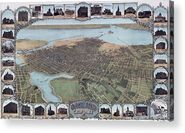 Map Of Oakland California1900 Acrylic Print featuring the mixed media Map Of Oakland California1900 by Vintage Lavoie